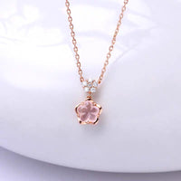 Thumbnail for Dainty CZ Inlaid Crystal Cherry Blossom Necklace - ArtGalleryZen