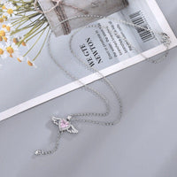 Thumbnail for Dainty CZ Inlaid Pink Crystal Cupid Heart Wings Necklace - ArtGalleryZen