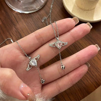 Thumbnail for Dainty CZ Inlaid Crystal Cupid Heart Wings Matching Necklace - ArtGalleryZen