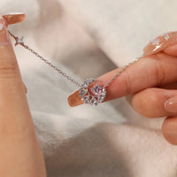Thumbnail for Dainty CZ Inlaid Crystal Heart Moon Phase Necklace - ArtGalleryZen
