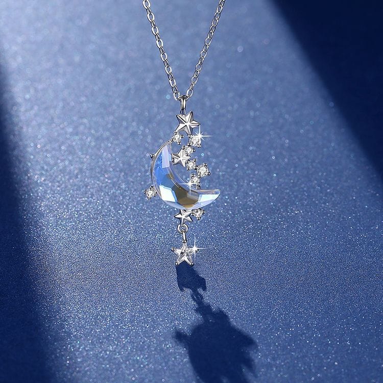 Dainty CZ Inlaid Crystal Star Moon Phase Necklace - ArtGalleryZen
