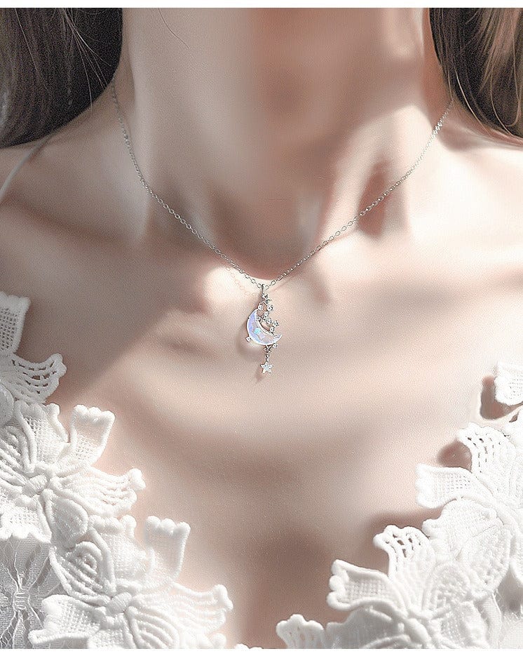 Dainty CZ Inlaid Crystal Star Moon Phase Necklace - ArtGalleryZen