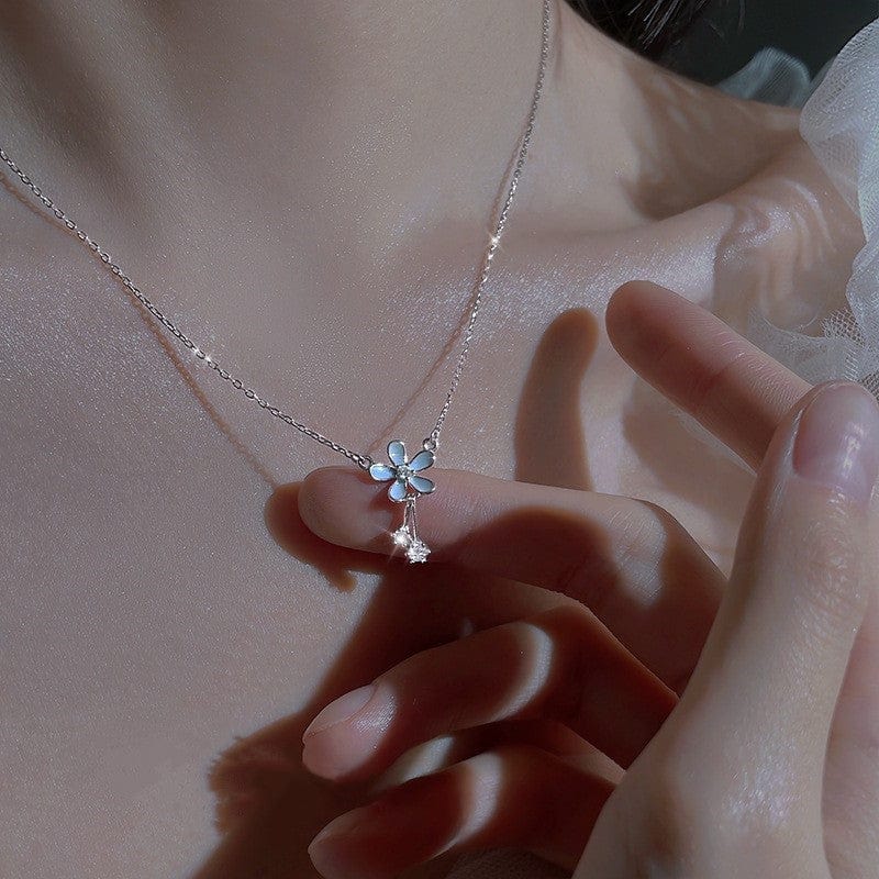 Dainty CZ Inlaid Enamel Daisy Necklace - ArtGalleryZen