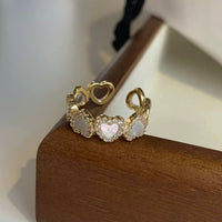 Thumbnail for Dainty CZ Inlaid Gold Plated Enamel Heart Open Ring - ArtGalleryZen