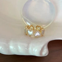 Thumbnail for Dainty CZ Inlaid Gold Plated Enamel Heart Open Ring - ArtGalleryZen
