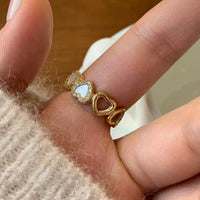Thumbnail for Dainty CZ Inlaid Gold Plated Enamel Heart Open Ring - ArtGalleryZen