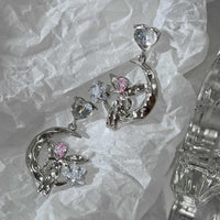 Thumbnail for Dainty CZ Inlaid Heart Dangling Moon Star Elf Earrings - ArtGalleryZen