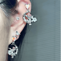 Thumbnail for Dainty CZ Inlaid Heart Dangling Moon Star Elf Earrings - ArtGalleryZen