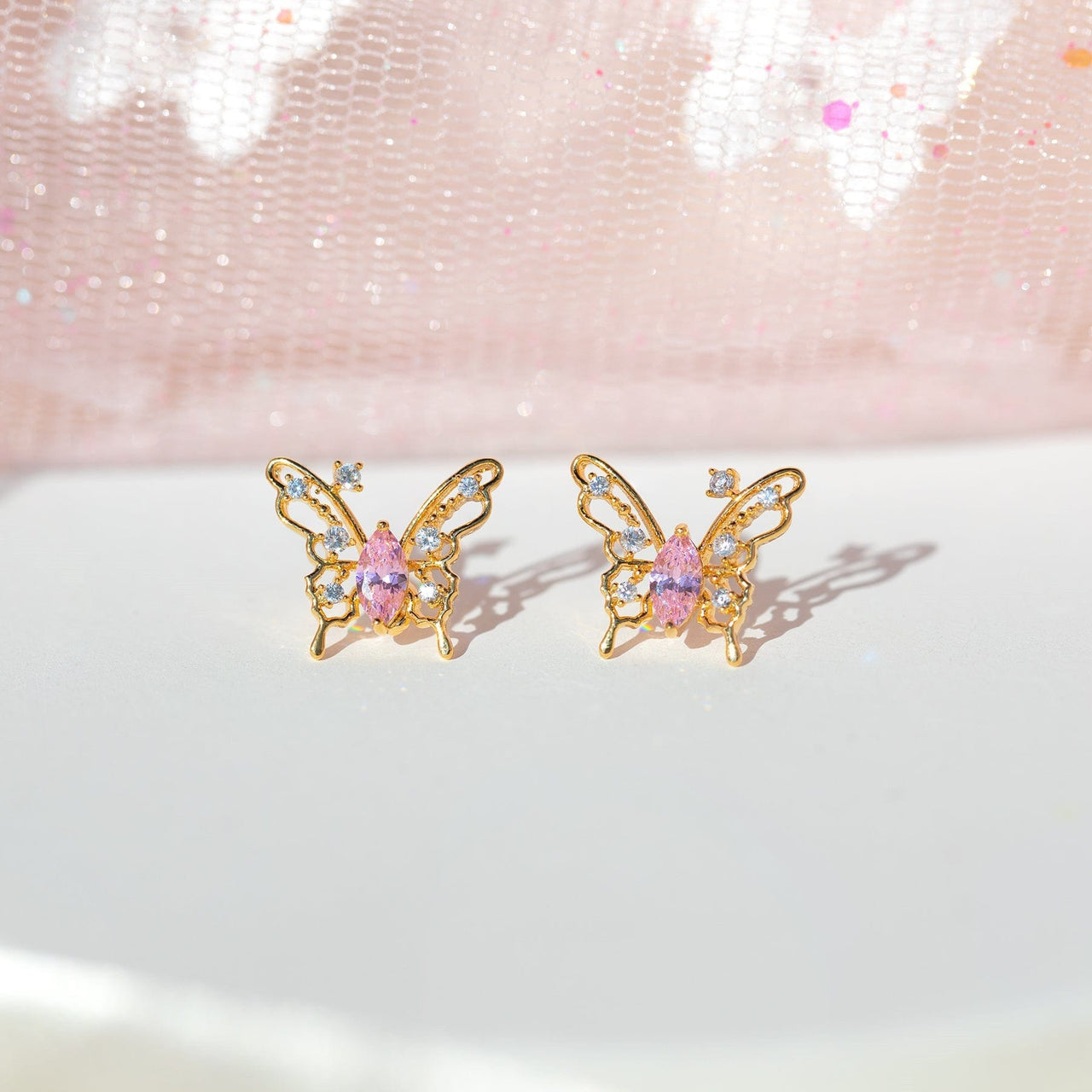 Dainty CZ Inlaid Hollowed-out Butterfly Earrings - ArtGalleryZen