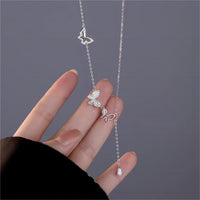 Thumbnail for Dainty CZ Inlaid Hollowed-out Trio Butterfly Necklace - ArtGalleryZen