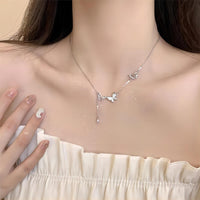 Thumbnail for Dainty CZ Inlaid Hollowed-out Trio Butterfly Necklace - ArtGalleryZen