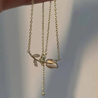 Thumbnail for Dainty CZ Inlaid Natural Opal Tulip Chain Necklace - ArtGalleryZen