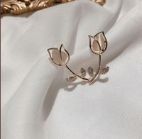 Thumbnail for Dainty CZ Inlaid Natural Opal Tulip Earrings - ArtGalleryZen
