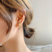 Thumbnail for Dainty CZ Inlaid Natural Opal Tulip Earrings - ArtGalleryZen