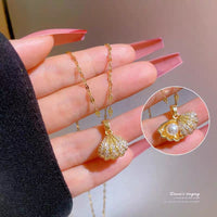 Thumbnail for Dainty CZ Inlaid Pearl Shell Pendant Chain Necklace - ArtGalleryZen