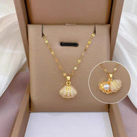 Thumbnail for Dainty CZ Inlaid Pearl Shell Pendant Chain Necklace - ArtGalleryZen
