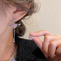 Thumbnail for Dainty CZ Inlaid Pink Crystal Cupid Heart Wings Earrings - ArtGalleryZen