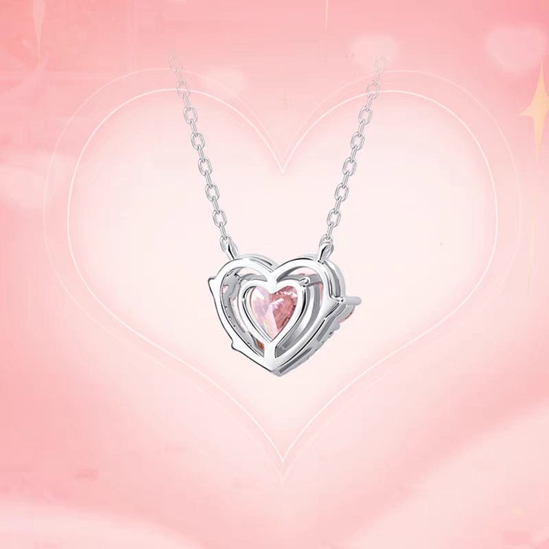 Dainty CZ Inlaid Pink Crystal Heart Necklace - ArtGalleryZen