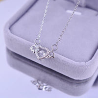Thumbnail for Dainty CZ Inlaid Rolling Crystal Angel Heart Wings Necklace - ArtGalleryZen