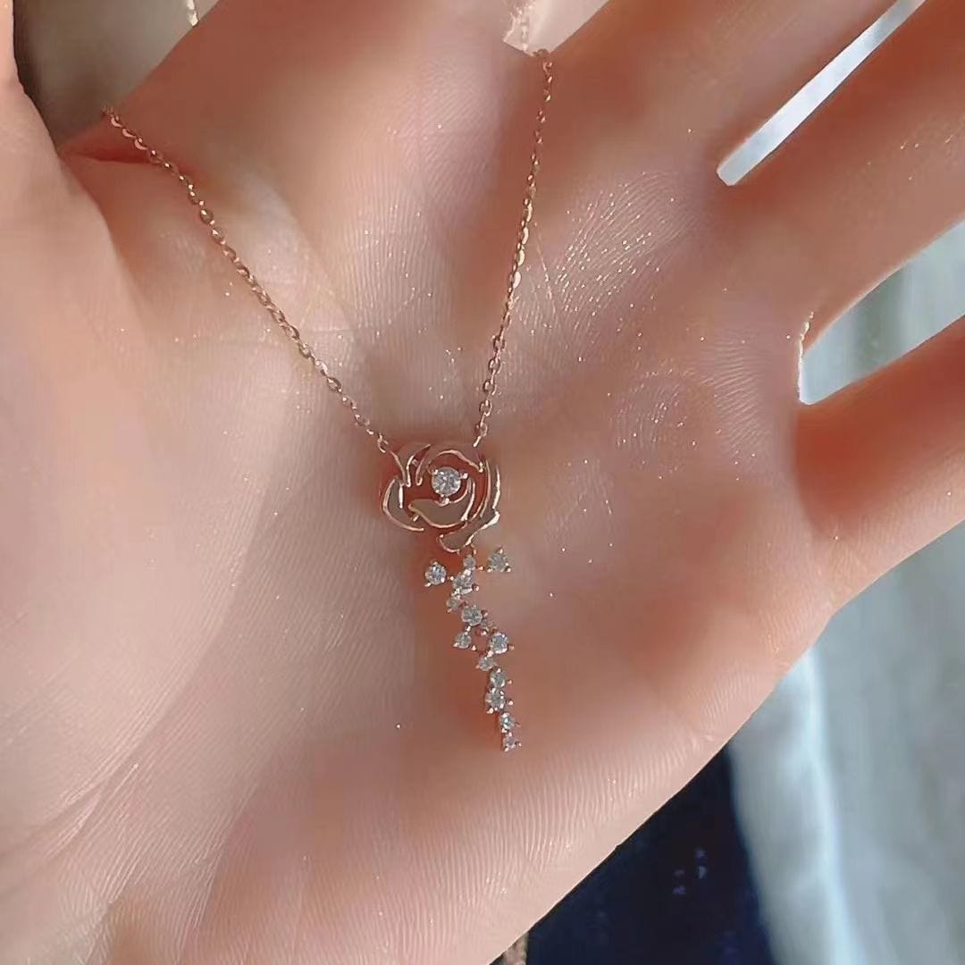 Dainty CZ Inlaid Rose Necklace - ArtGalleryZen