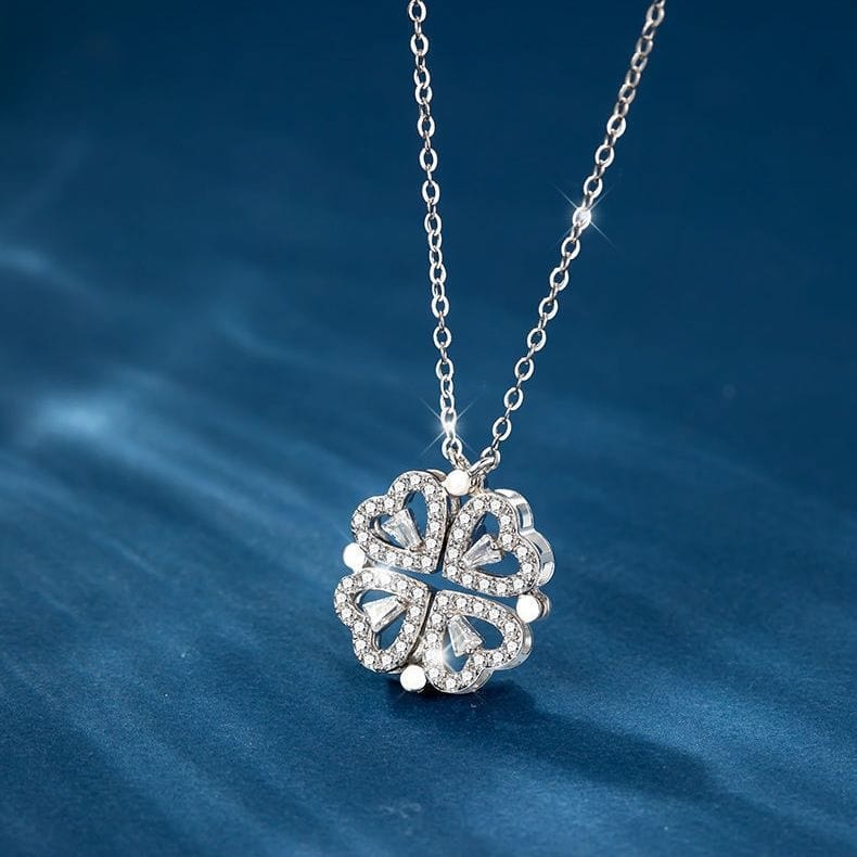 Dainty CZ Inlaid Transformable Lucky Flower Heart Pendant Necklace - ArtGalleryZen