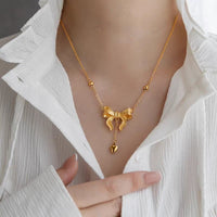 Thumbnail for Dainty Gold Bowknot Necklace - ArtGalleryZen
