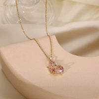 Thumbnail for Dainty Gold Silver Tone Bowknot Heart CZ Pendant Necklace - ArtGalleryZen