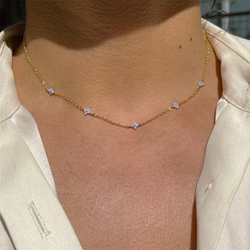 Dainty Handmade 18K Gold Crystal Flower Necklace - ArtGalleryZen