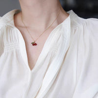 Thumbnail for Dainty Handmade Crystal Cherry Pendant Necklace - ArtGalleryZen