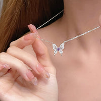 Thumbnail for Dainty Heart CZ Inlaid Butterfly Pendant Cable Chain Necklace - ArtGalleryZen