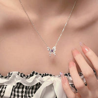 Thumbnail for Dainty Heart CZ Inlaid Butterfly Pendant Cable Chain Necklace - ArtGalleryZen