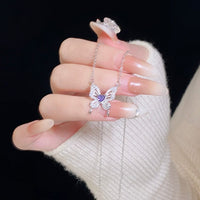 Thumbnail for Dainty Heart CZ Inlaid Butterfly Pendant Cable Chain Necklace - ArtGalleryZen