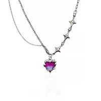 Thumbnail for Dainty Layered CZ Inlaid Purple Crystal Heart Pendant Star Chain Necklace - ArtGalleryZen