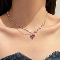 Thumbnail for Dainty Layered CZ Inlaid Purple Crystal Heart Pendant Star Chain Necklace - ArtGalleryZen