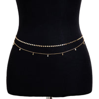 Thumbnail for Dainty Layered Pearl Ball Tassel Curb Belly Chain Set - ArtGalleryZen
