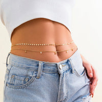 Thumbnail for Dainty Layered Pearl Ball Tassel Curb Belly Chain Set - ArtGalleryZen
