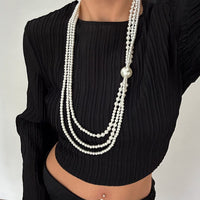 Thumbnail for Dainty Layered Pearl Chain Necklace - ArtGalleryZen