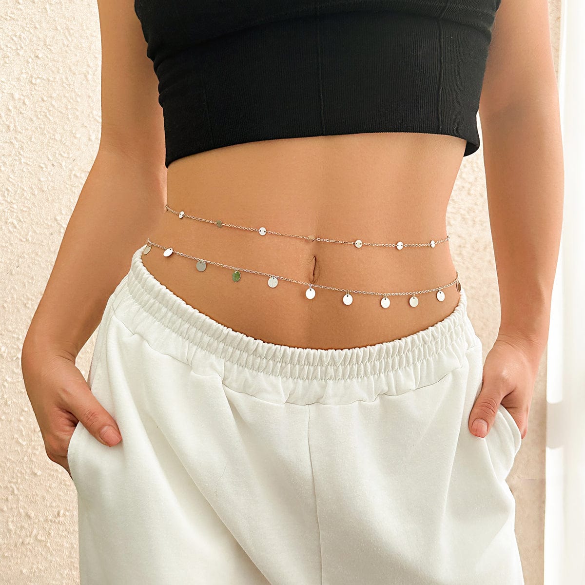 Dainty Layered Sequin Tassel Saturn Belly Chain Set - ArtGalleryZen