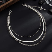 Thumbnail for Dainty Layering Cross Pendant Pearl Trouser Chain - ArtGalleryZen