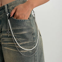 Thumbnail for Dainty Layering Cross Pendant Pearl Trouser Chain - ArtGalleryZen