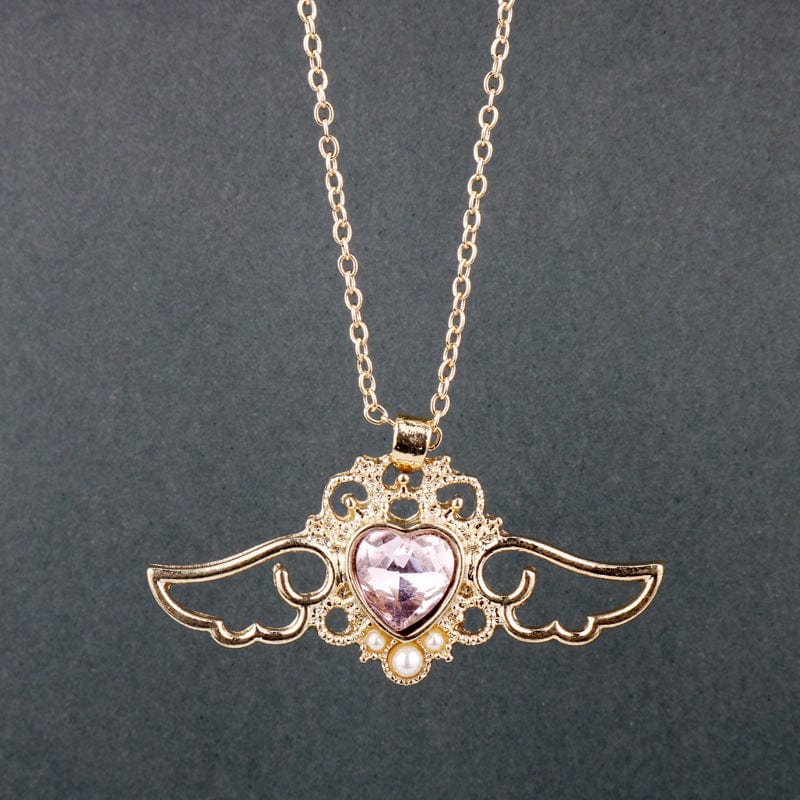Dainty Pearl Inlaid Colorful Crystal Angel Heart Wings Necklace - ArtGalleryZen