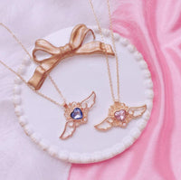 Thumbnail for Dainty Pearl Inlaid Colorful Crystal Angel Heart Wings Necklace - ArtGalleryZen