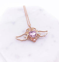 Thumbnail for Dainty Pearl Inlaid Colorful Crystal Angel Heart Wings Necklace - ArtGalleryZen