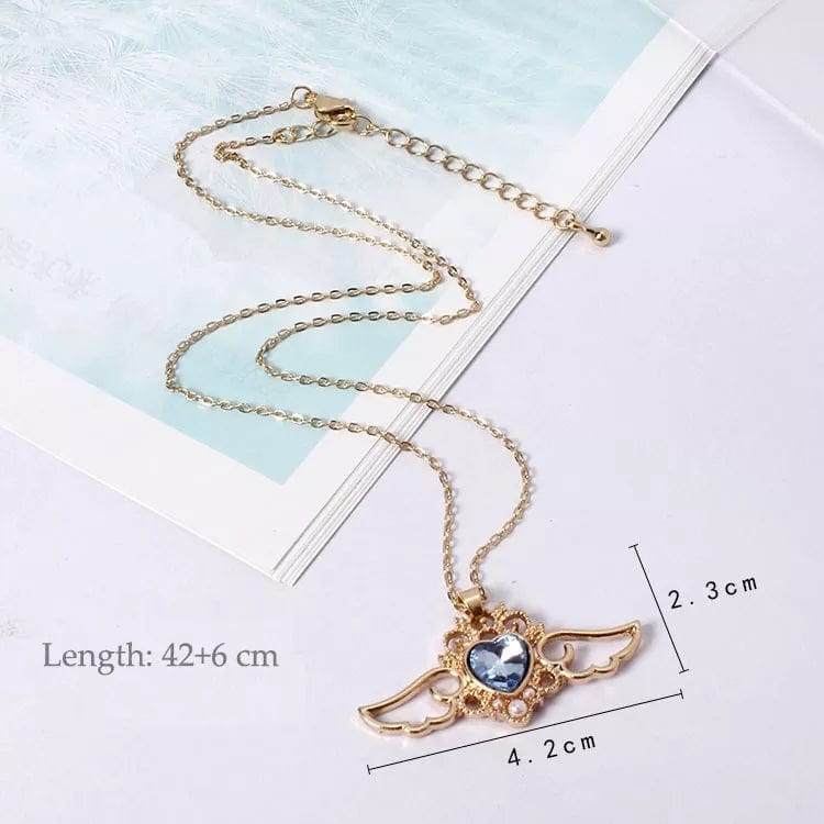 Dainty Pearl Inlaid Colorful Crystal Angel Heart Wings Necklace - ArtGalleryZen