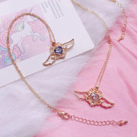 Thumbnail for Dainty Pearl Inlaid Colorful Crystal Angel Heart Wings Necklace - ArtGalleryZen