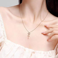Thumbnail for Dainty Pink Crystal English Rose Necklace - ArtGalleryZen