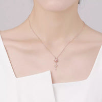 Thumbnail for Dainty Pink Crystal English Rose Necklace - ArtGalleryZen