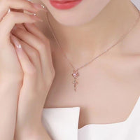 Thumbnail for Dainty Pink Crystal English Rose Necklace - ArtGalleryZen