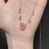 Thumbnail for Dainty Pink Crystal Flower Charm Necklace - ArtGalleryZen