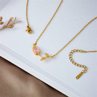 Thumbnail for Dainty Pink Crystal Tulip Chain Necklace - ArtGalleryZen